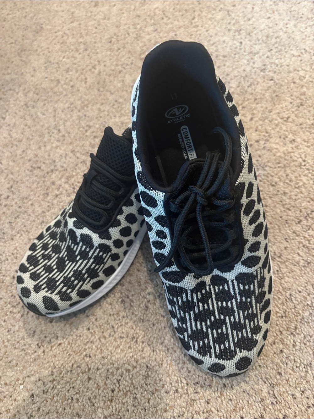 Athletic Works Black and White Knit Leopard-Print Women's Sneakers